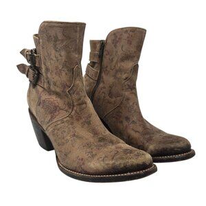 Lucchese 4953 Catalina Bootie 9B brown floral burnished calfskin leather FLAWED
